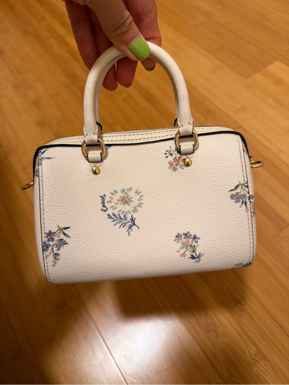Coach Mini Rowan Crossbody XS Leather White Floral Design with Gold Hardware - Picture 2 of 5